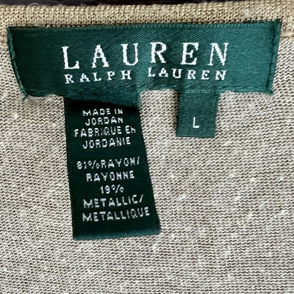 Lauren Ralph Lauren Tank Shirt L Women’s Gold Rayon Metallic Petite Shiny - Picture 2 of 2